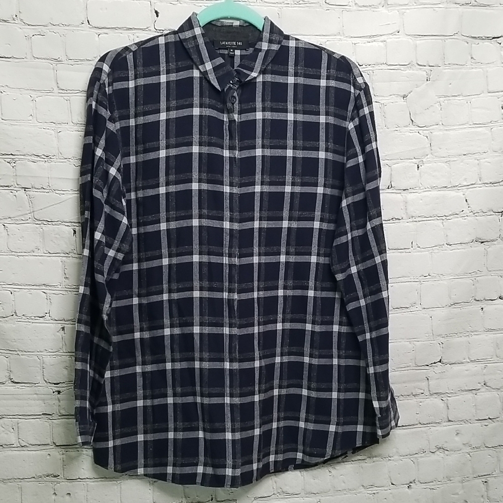 Lafayette 148 New York Navy Gray Flannel Lightweight Medium